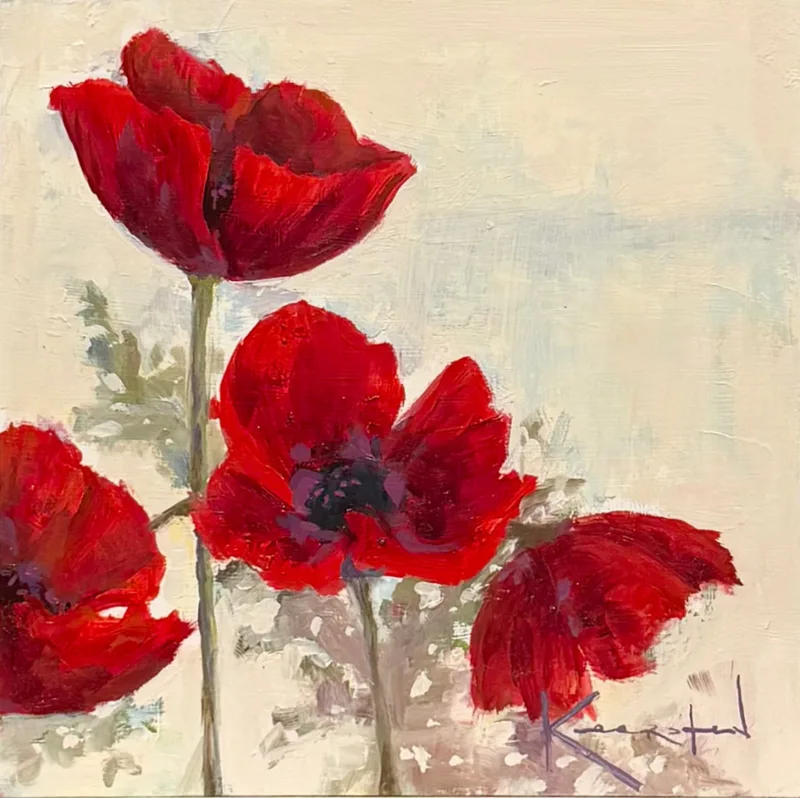Large crimson poppy blooms filling the frame, square composition.